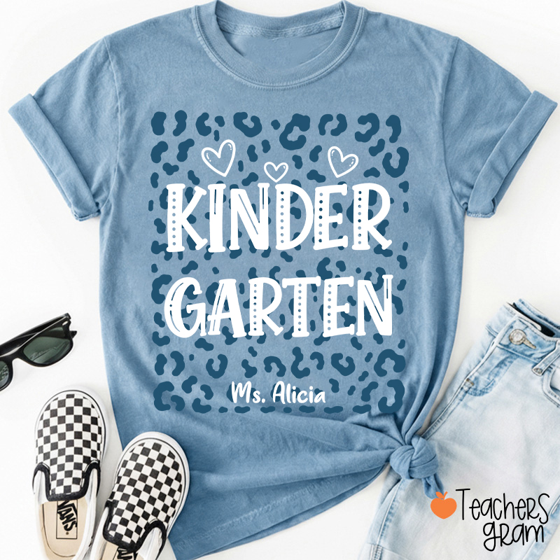 Personalized Name And Grade Leopard Heart Teacher T-Shirt
