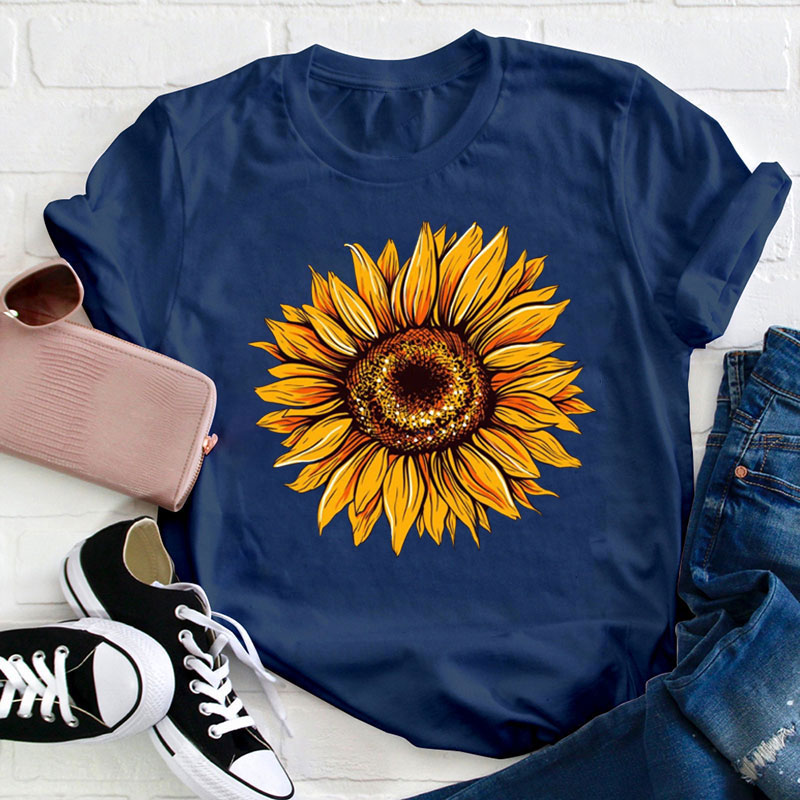 Flower Print Sunflower Teacher T-Shirt