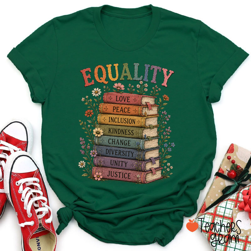 Retro Equality Wildflowers And Books Teacher T-Shirt
