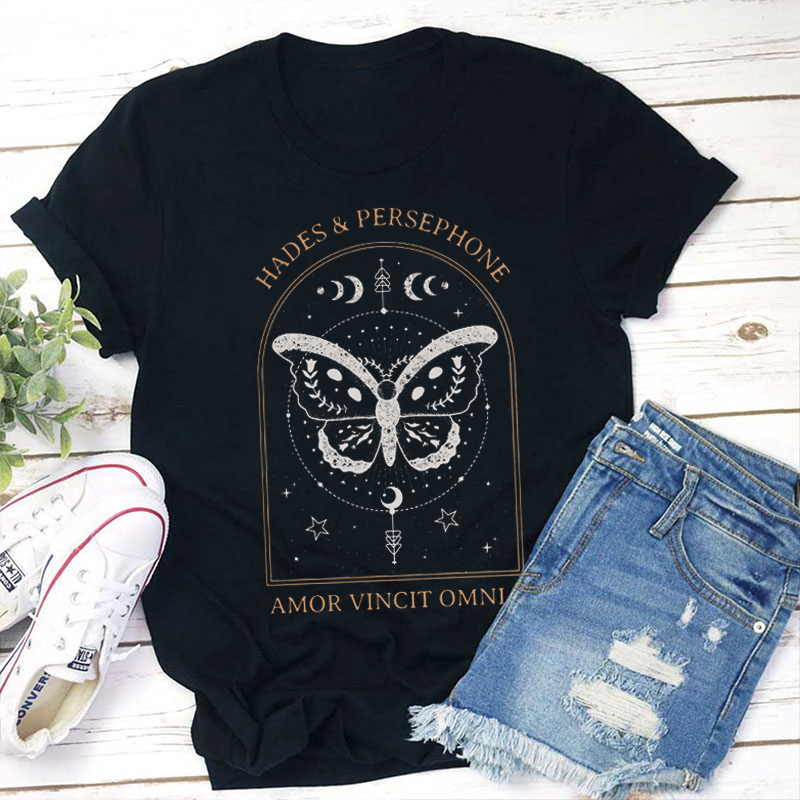 Hades And Persephone Amor Vincit Omnia Teacher T-Shirt