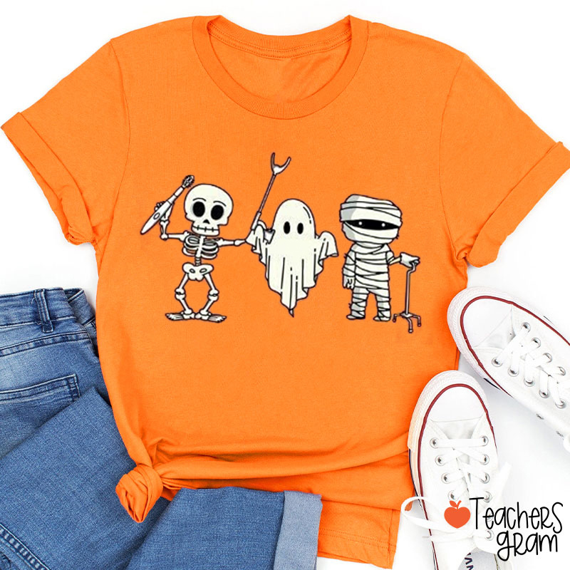 Skeleton Ghost Mummy SLP Teacher T-Shirt