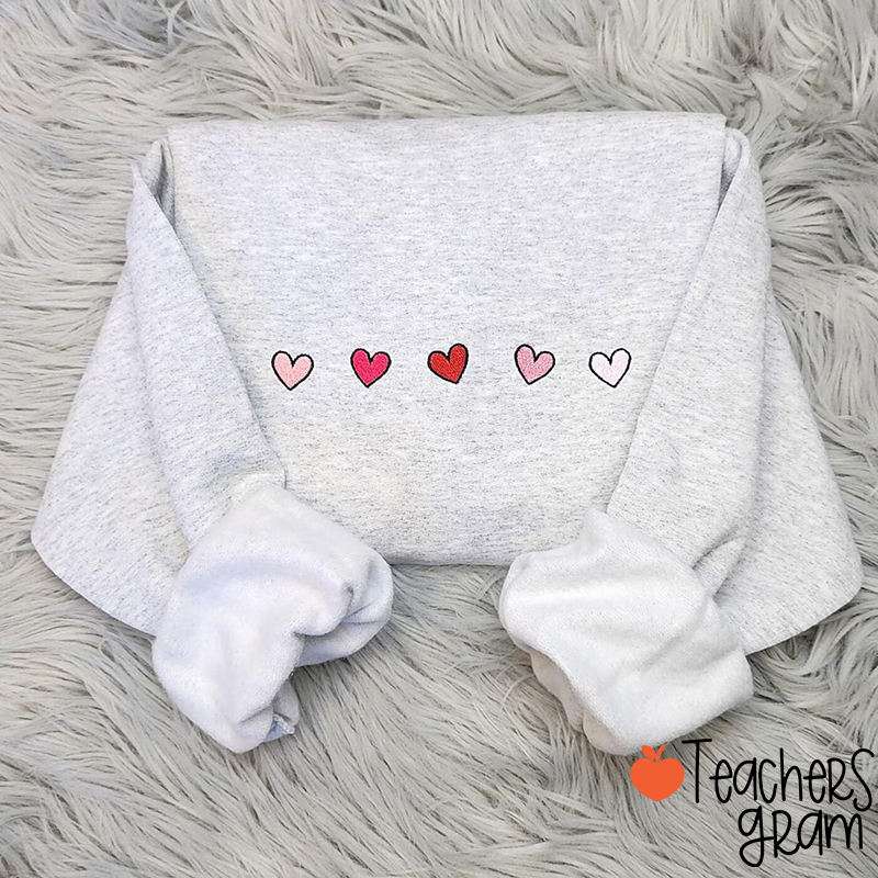 Embroidered Mini Hearts Teacher Sweatshirt