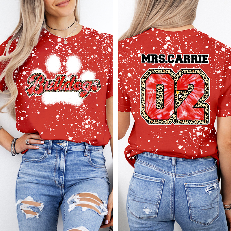 Personalized Mascot Paw Your Name And Number Teacher Two Sided Printed T-Shirt