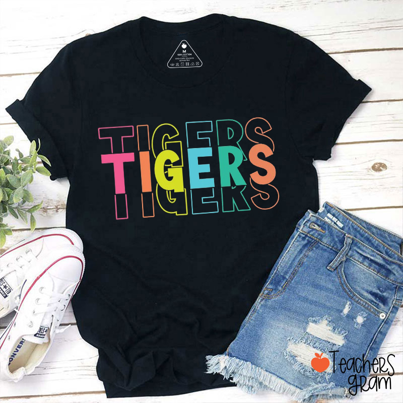 Personalized Mascot Overlay Typography Teacher T-Shirt