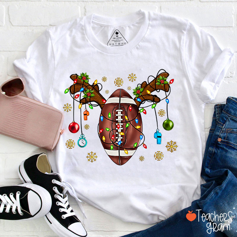 Football Reindeer Lanterns Teacher T-Shirt