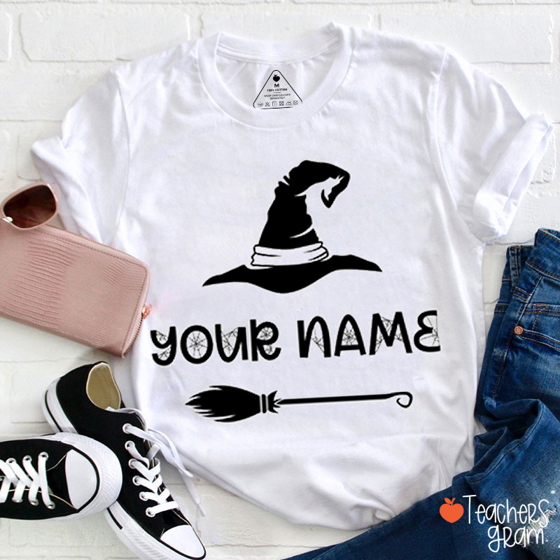 Personalized Name Or Text Halloween Witch Teacher T-Shirt