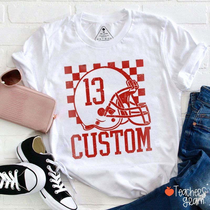 Personalized Mascot Football Season Checkered Teacher T-Shirt