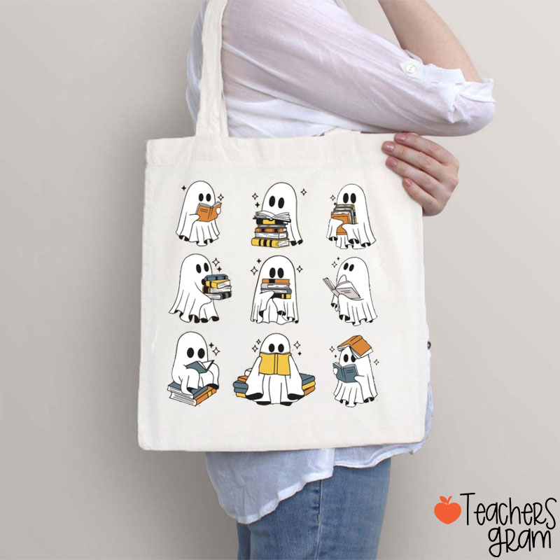 Halloween Reading Book Ghost Teacher Tote Bag