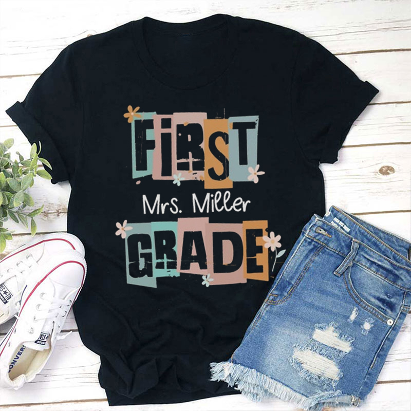Personalized Creative Colorful Grid Letters Teacher T-Shirt