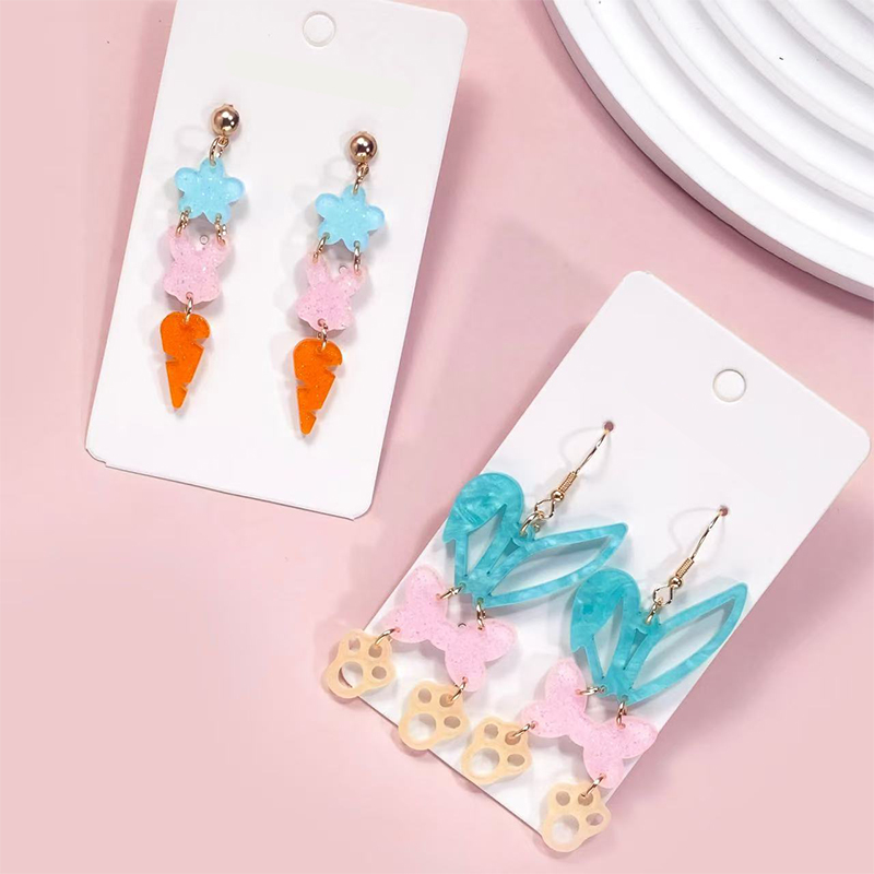 Easter Colorful Bunny Patchwork Teacher Acrylic Earrings