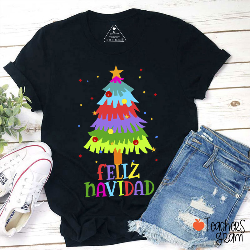 Feliz Navidad Christmas Tree Spanish Teacher T-Shirt