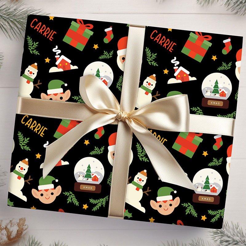 Personalized 5 Sheets Of Snowman And Elf Wrapping Paper