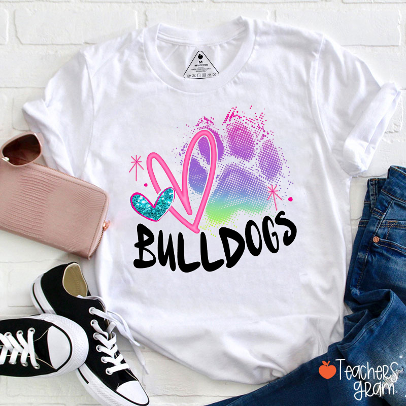 Personalized Mascot And Sport Rainbow With Pink Heart Teacher T-Shirt