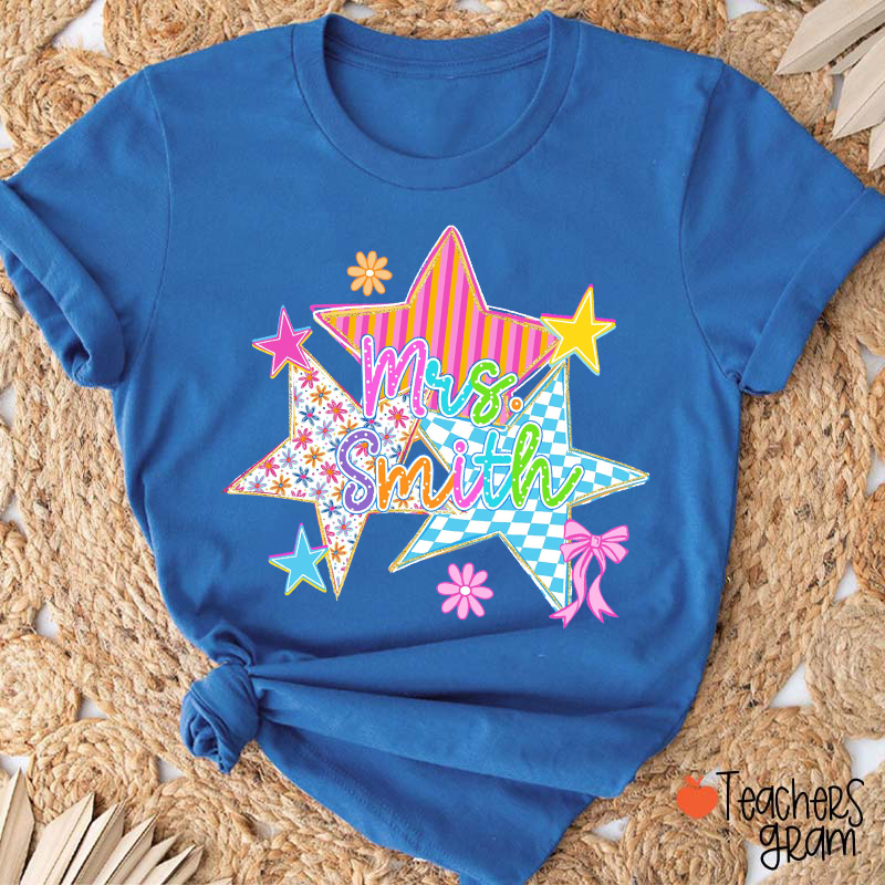 Personalized Name Preppy Star Teacher T-Shirt