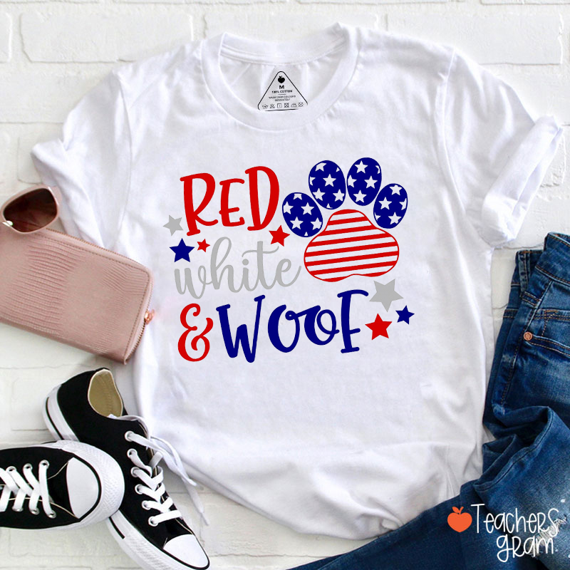 Personalized Mascot And Paw Red White And Blue Flag Teacher T-Shirt