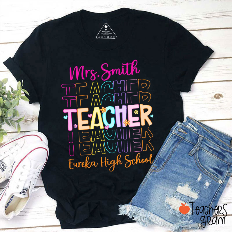 Personalized Grade Or Name Candy Color Font Teacher T-Shirt