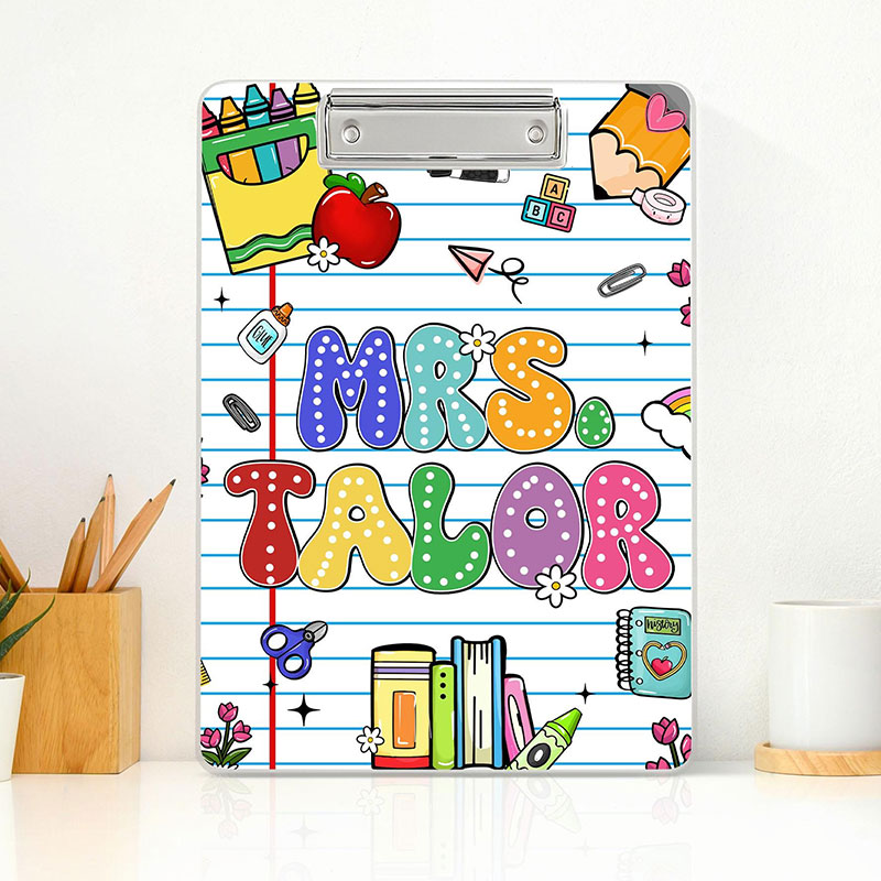 Personalized Stationery And Colorful Bubble Text Teacher Clipboard