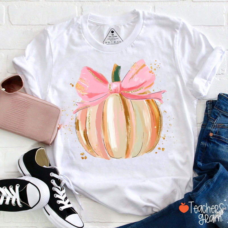 Preppy Coquette Pumpkin Teacher T-Shirt