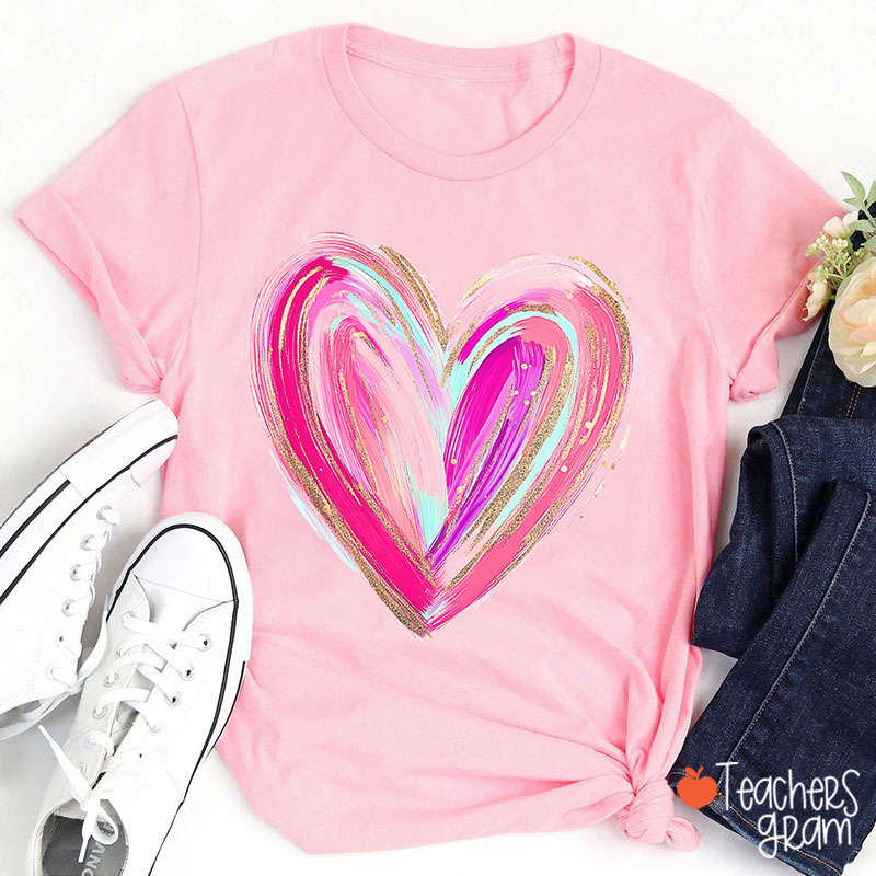 Watercolor Heart Teacher T-Shirt