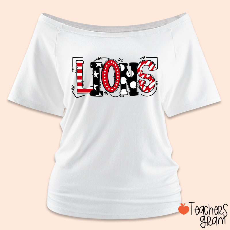 Personalized Mascot Cute Fonts Game Day Teacher Off Shoulder Shirt