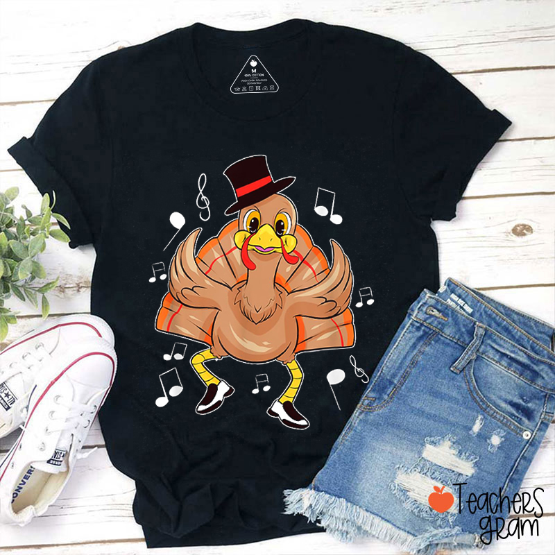 Dancing Turkey Music Note Teacher T-Shirt
