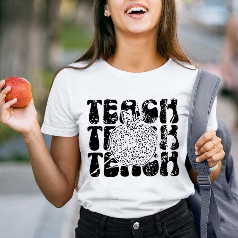 Teach Leopard Apple Teacher T-Shirt