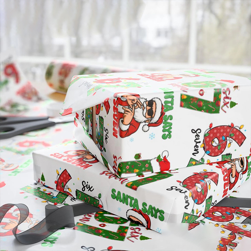 Six Seven Christmas Lights Santa Teacher Wrapping Paper