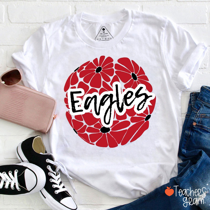 Personalized Mascot Circle Flowers School Spirit Teacher T-Shirt