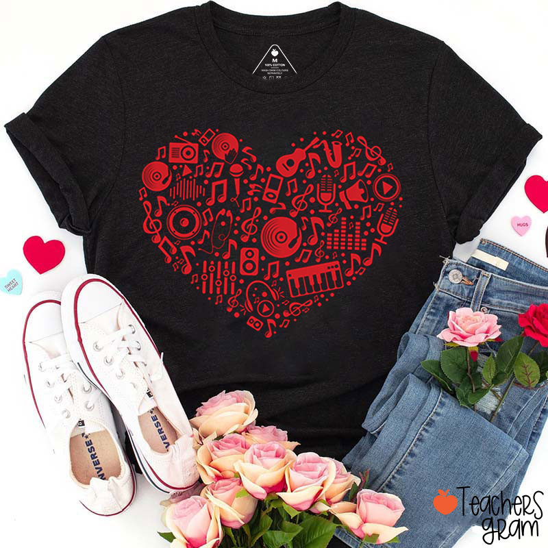 Music Heart Valentine Teacher T-Shirt