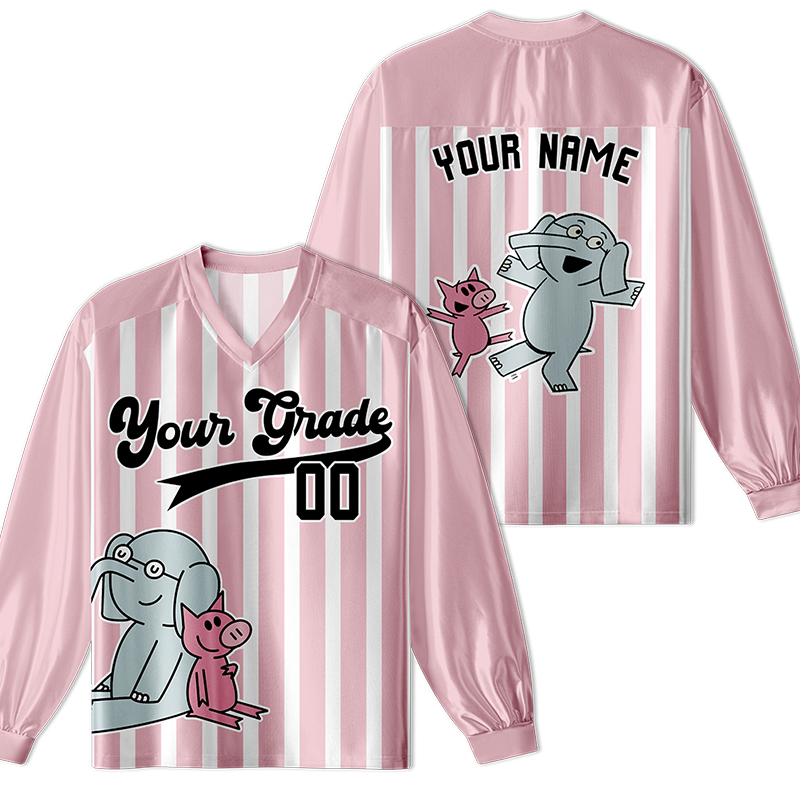 Personalized Team Name And Number Pink Pig Teacher Long Sleeve Jersey