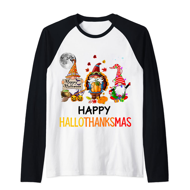 Happy Hallothanksmas Teacher Raglan Long Sleeve T-Shirt