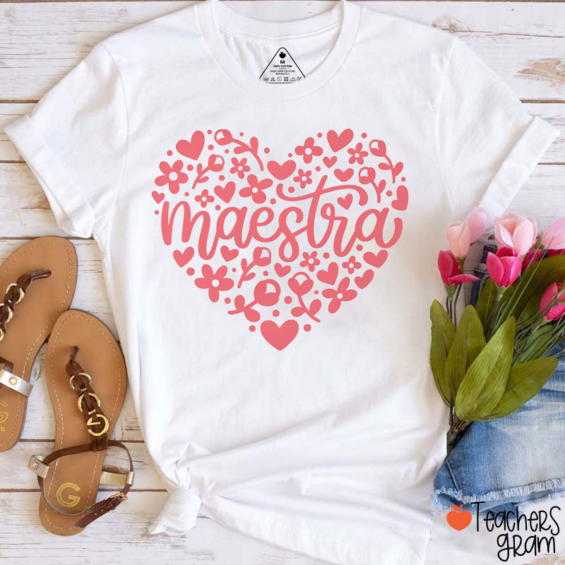 Maestra Floral Heart Spanish Teacher T-Shirt