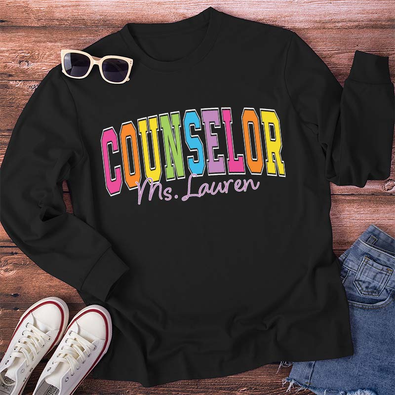 Personalized Name Grade Color Teacher Long Sleeve T-Shirt