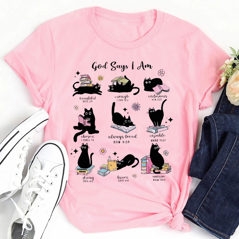 Cute Cat God Says I Am Teacher T-Shirt