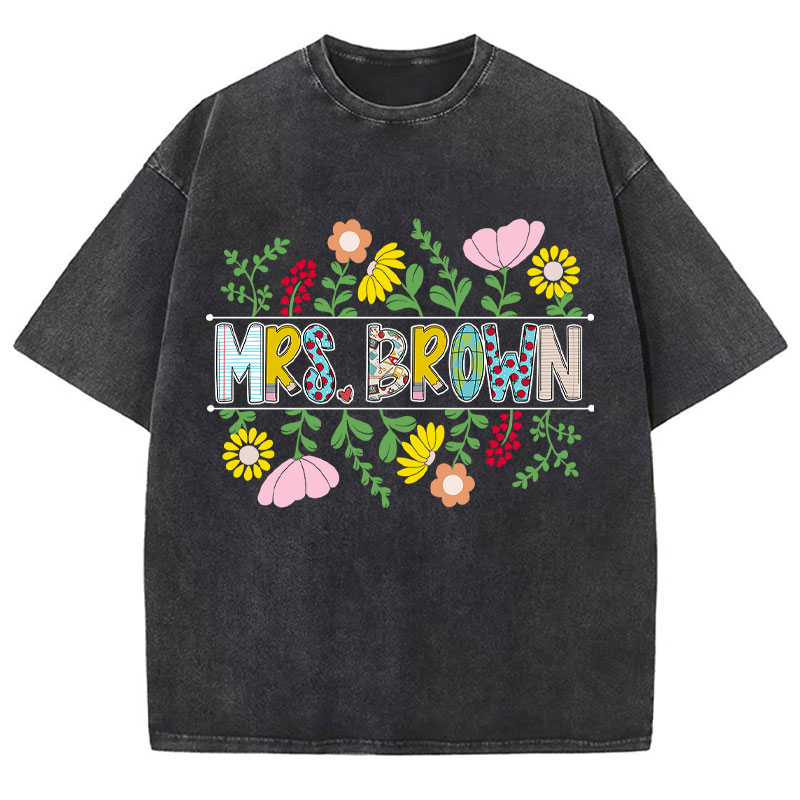 Personalized A Cluster Of Blooming Flowers Teacher Washed T-Shirt