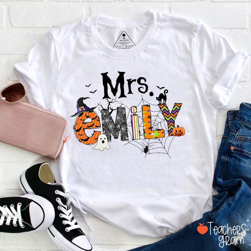 Personalized Name Halloween Teacher T-Shirt