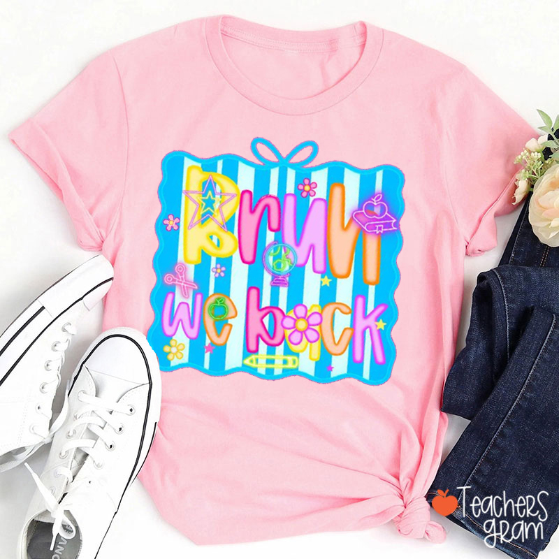 Personalized Grade Blue Stripes Bow Teacher T-Shirt