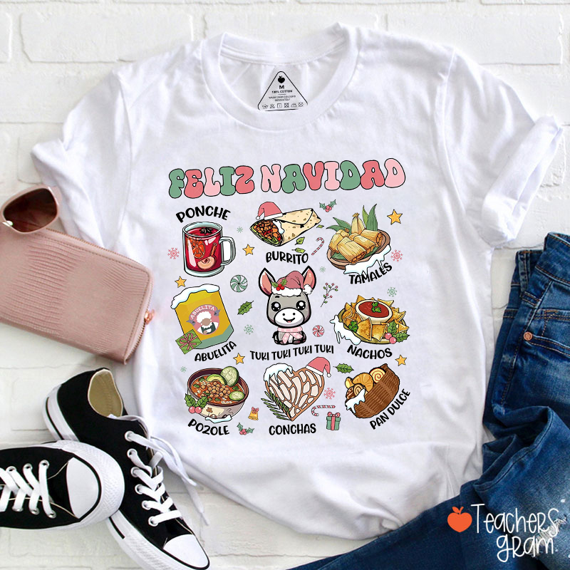 Feliz Navidad Spanish Traditional Cuisine Teacher T-Shirt