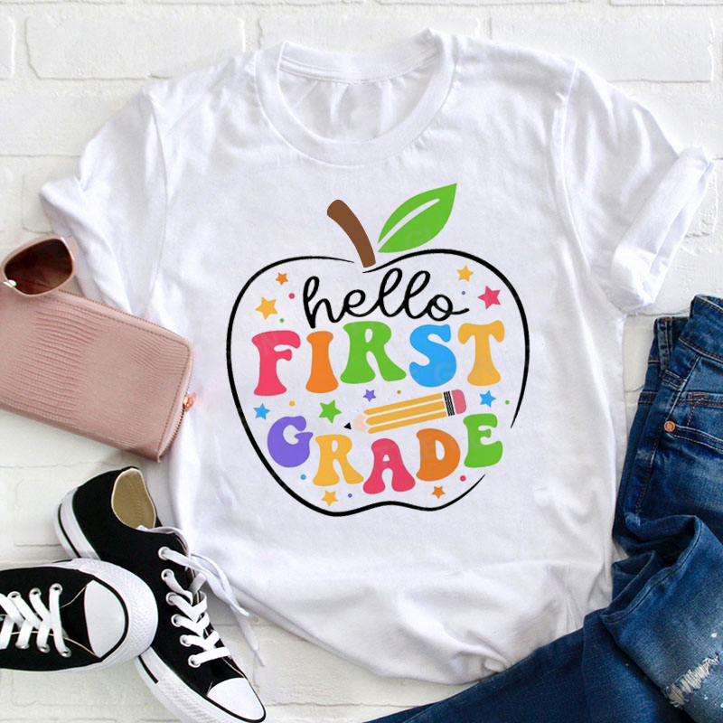 Personalized Colorful Apple Grade Back To School Teacher T-Shirt