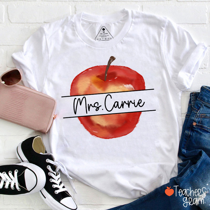 Personalized Name Apple Teacher T-Shirt