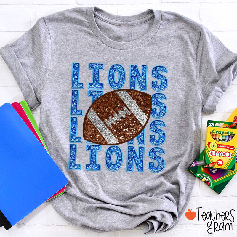 Personalized Mascot And Sport Faux Sequin Teacher T-Shirt