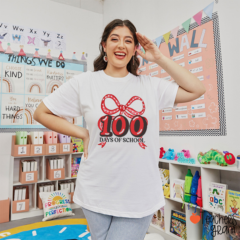 Coquette Bow 100 Days Of School Teacher T-Shirt