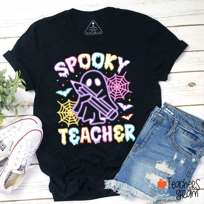 Neon Spooky Ghost Teacher T-Shirt