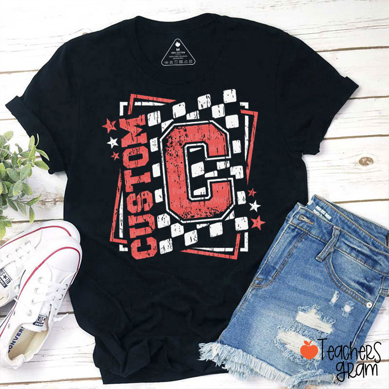 Personalized Vintage Checkerboard And Star Teacher T-Shirt