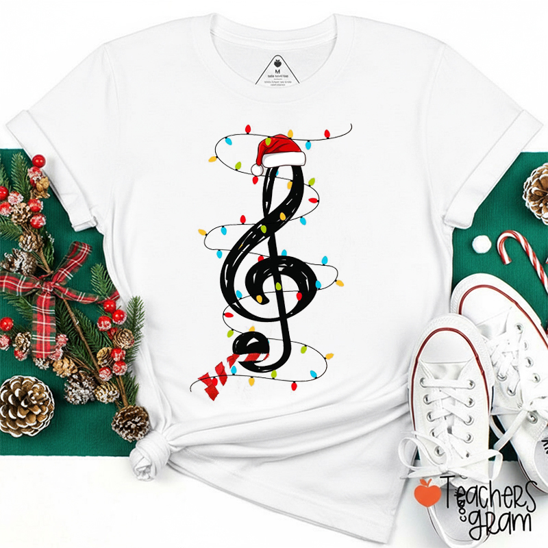 Christmas Lights And Musical Notes Teacher T-shirt