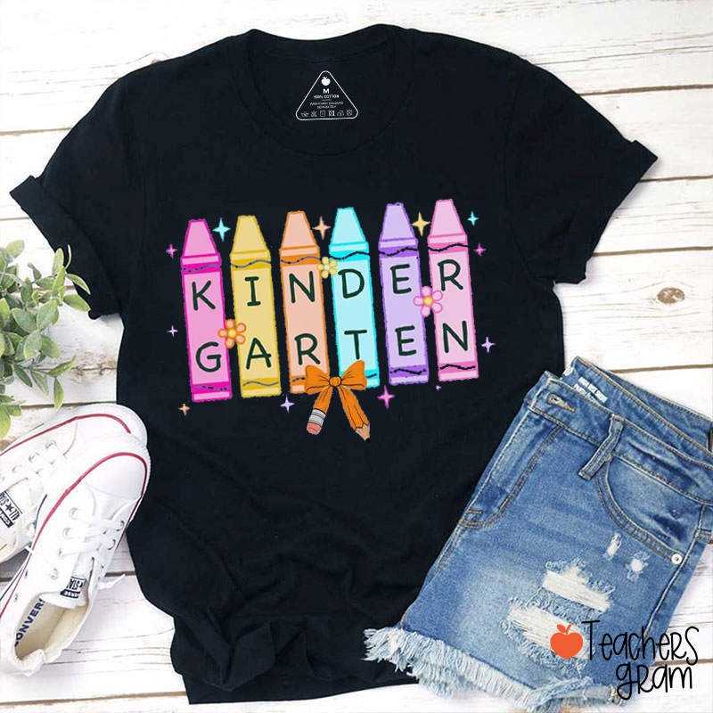 Personalised Grade Crayon Pencil Bow Teacher T-Shirt