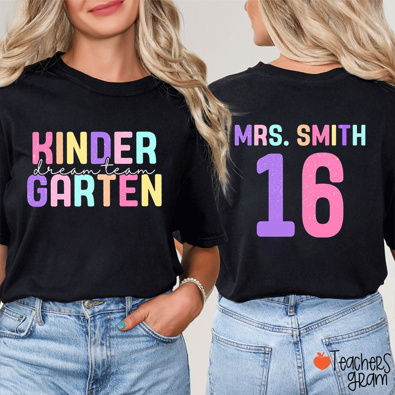Personalized Grade Name Number Colorful Teacher Two Sided T-Shirt