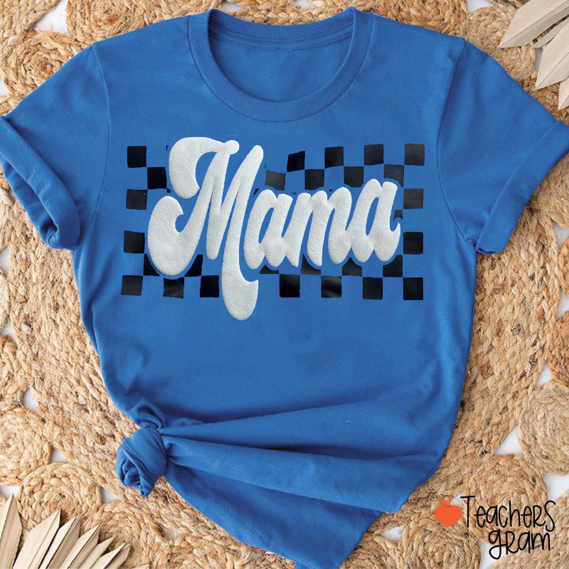 Personalized Checkered Puff Printed Teacher T‑Shirt