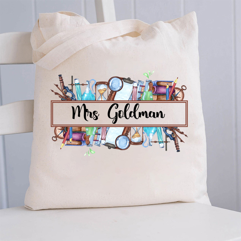 Personalized Retro Steampunk Style Name Teacher Tote Bag
