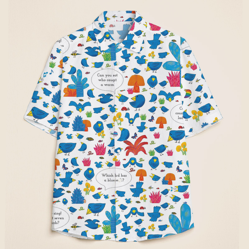 Blue Birds We Love To Sing Teacher Short Sleeve Shirt